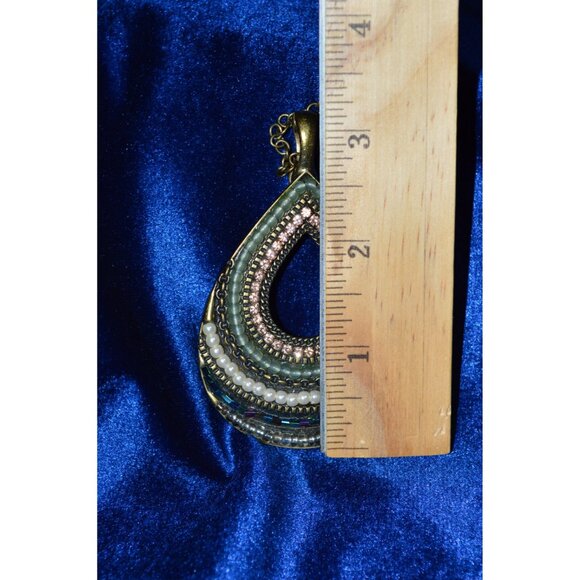 Premier Designs Large Tear Drop Beads Bronze Green Necklace Pendant - Picture 8 of 8